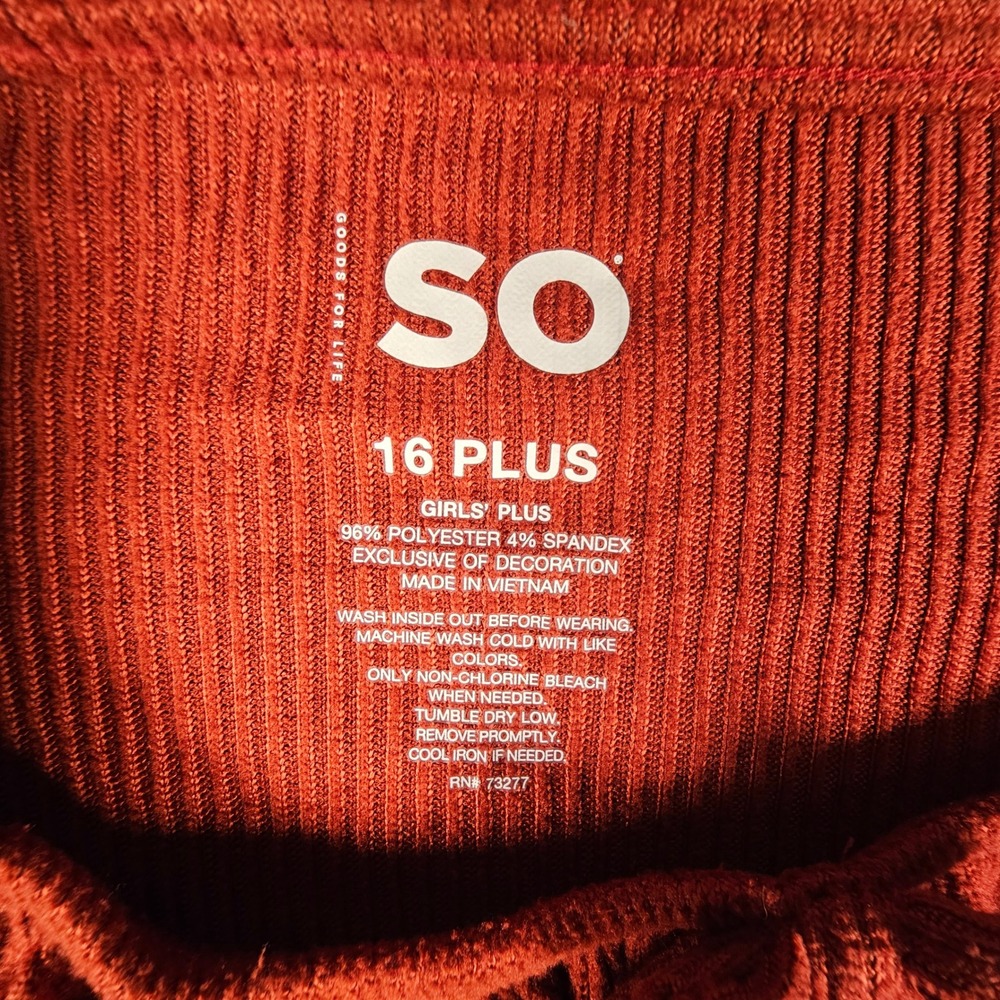 SO Ribbed Long Sleeve Empire Waist Bow Top Rust Orange Girls 16 Plus DG34K006PS2 - Picture 6 of 6